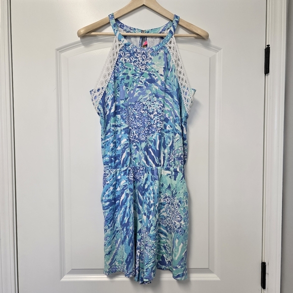 Lilly Pulitzer NWT Lala Romper Haven Hey Hey Soleil Blue White Size Large 001702 - Picture 6 of 9
